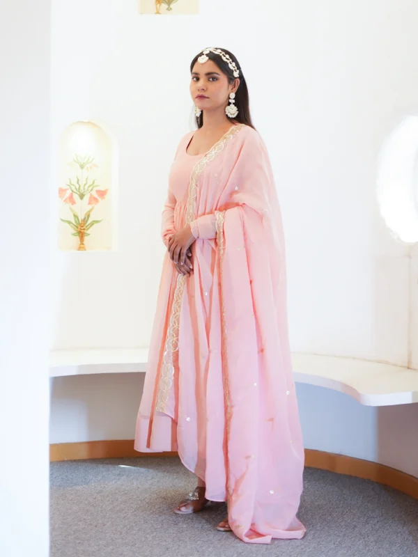 PASTEL PINK GEORGETTE ANARKALI SUIT SET