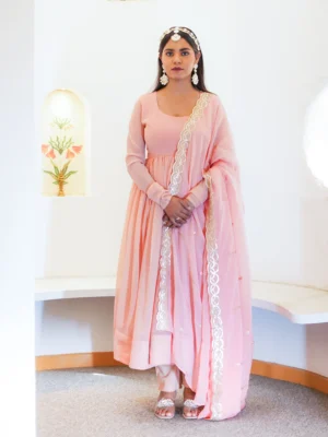 PASTEL PINK GEORGETTE ANARKALI SUIT SET